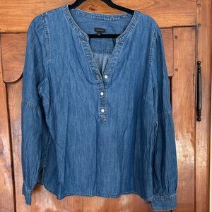 LANTERN SLEEVE SHORT DENIM TOP - KINNEY WASH